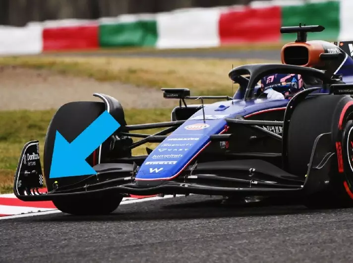 Modifizierter Frontflügel am Williams FW46 von Alexander Albon beim Formel-1-Rennen in Japan 2024 Foto zur News: Formel-1-Technik: Alpine und Williams kopieren Mercedes-Idee