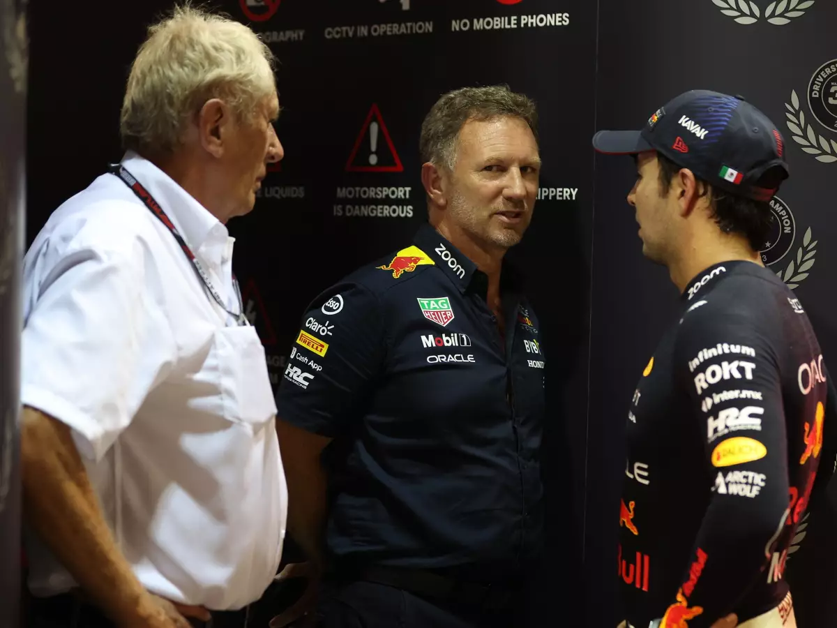 Helmut Marko, Christian Horner und Sergio Perez Foto zur News: Christian Horner: Sergio Perez zu den Racing Bulls war nie auch nur Thema