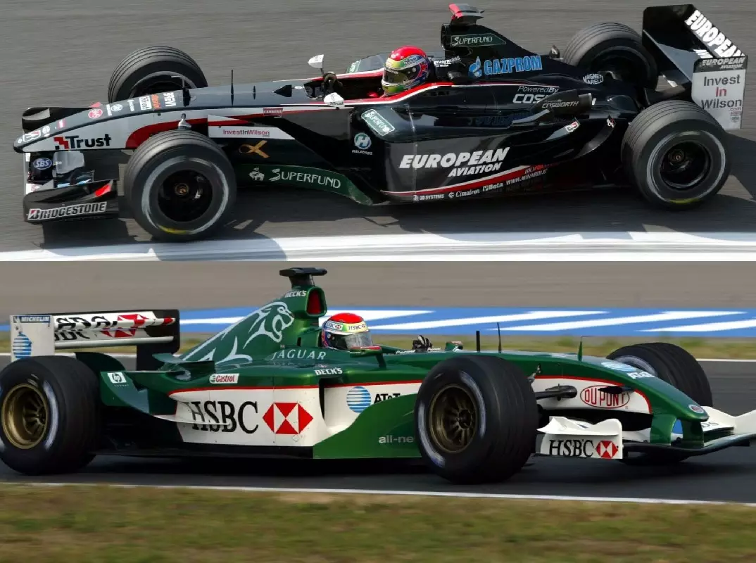 Formel-1-Fahrer Justin Wilson im Minardi und im Jaguar (Fotomontage) Foto zur News: Formel-1-Fahrer mit zwei Teams in einer Saison