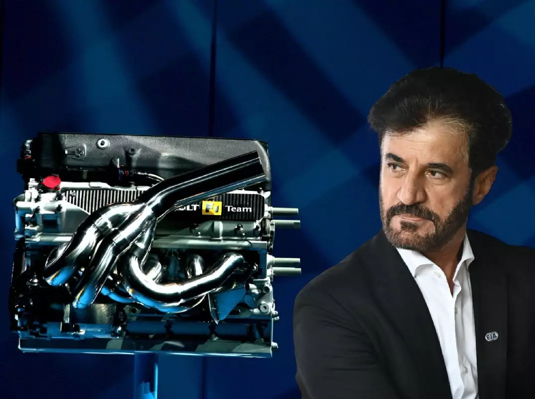 Ein V10-Motor von Renault neben FIA-Präsident Mohammed bin Sulayem (Fotomontage) Foto zur News: Formel-1-Sensation: Kommt das Hybrid-Aus schneller als gedacht?