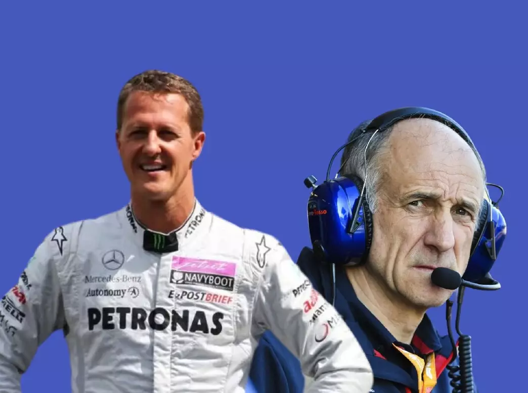 Fotomontage: Michael Schumacher und der kritische Blick von Franz Tost Foto zur News: Franz Tost: Deshalb war Michael Schumachers Comeback "total sinnlos"