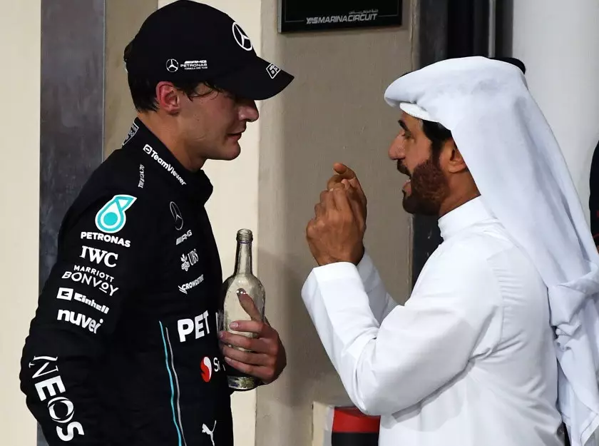 Viel zu diskutieren: George Russell und FIA-Präsident Mohammed bin Sulayem Foto zur News: FIA-Zwist der GPDA: Russell "hatte nicht vor, so politisch involviert zu sein"