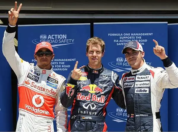 Lewis Hamilton, Sebastian Vettel, Pastor Maldonado Foto zur News: Favoritensterben in Valencia - Pole für Vettel