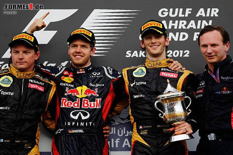 Foto zur News: Kimi Räikkönen, Sebastian Vettel, Romain Grosjean, Christian Horner