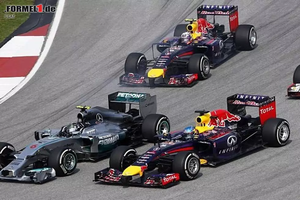 Foto zur News: Nico Rosberg, Sebastian Vettel, Fernando Alonso, Kimi Räikkönen, Daniel Ricciardo, Nico Hülkenberg, Kevin Magnussen