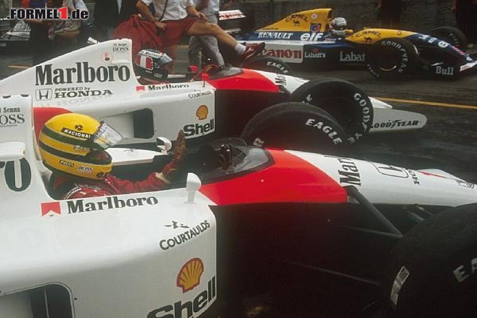 Foto zur News: Ayrton Senna, Gerhard Berger, Nigel Mansell