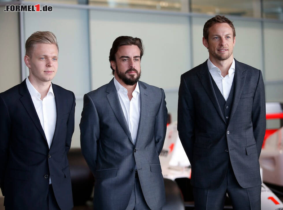 Foto zur News: Jenson Button, Fernando Alonso, Ron Dennis, Kevin Magnussen