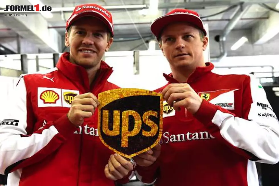 Foto zur News: Kimi Räikkönen, Sebastian Vettel, UPS, Logo, Penis