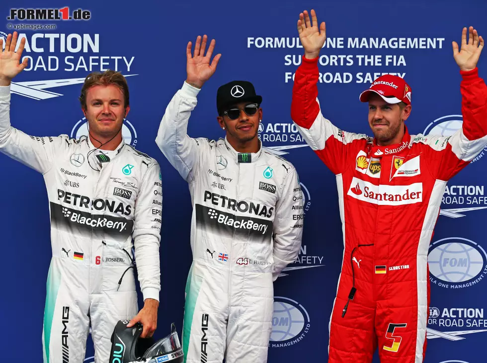 Foto zur News: Nico Rosberg, Lewis Hamilton, Sebastian Vettel