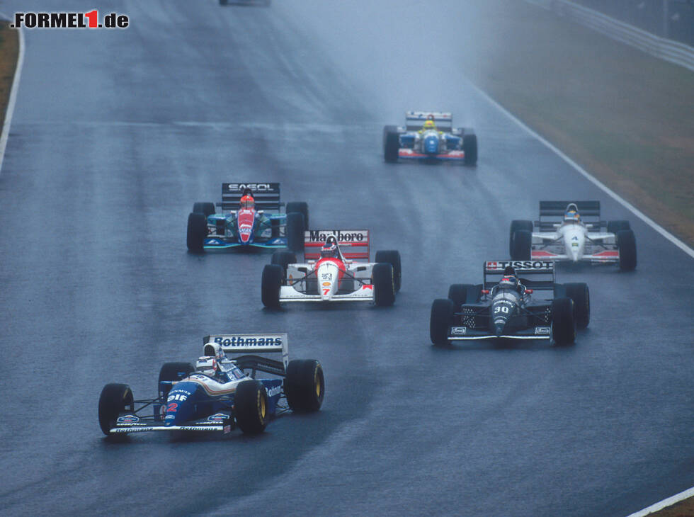Foto zur News: Nigel Mansell, Heinz-Harald Frentzen, Mika Häkkinen