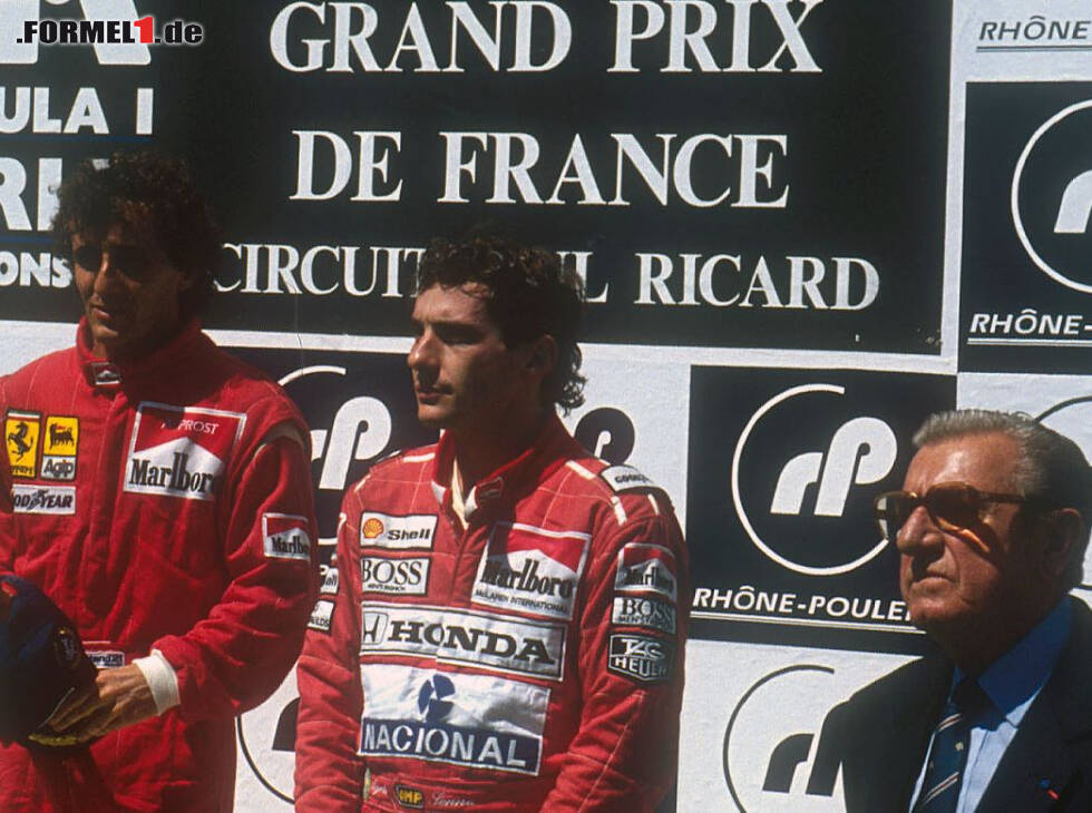 Foto zur News: Alain Prost, Ayrton Senna und Jean-Marie Balestre in Le Castellet 1990