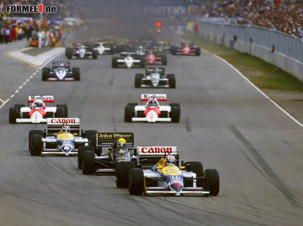 Foto zur News: Nigel Mansell, Ayrton Senna, Nelson Piquet