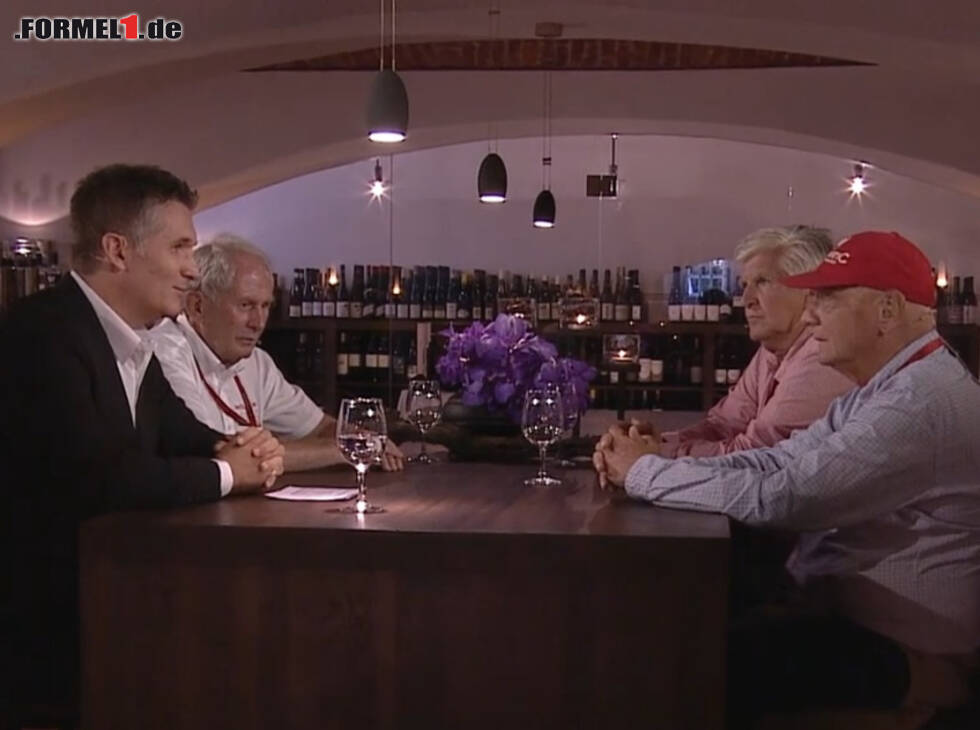 Foto zur News: Andreas Gröbl, Helmut Marko, Roger Benoit und Niki Lauda bei ServusTV