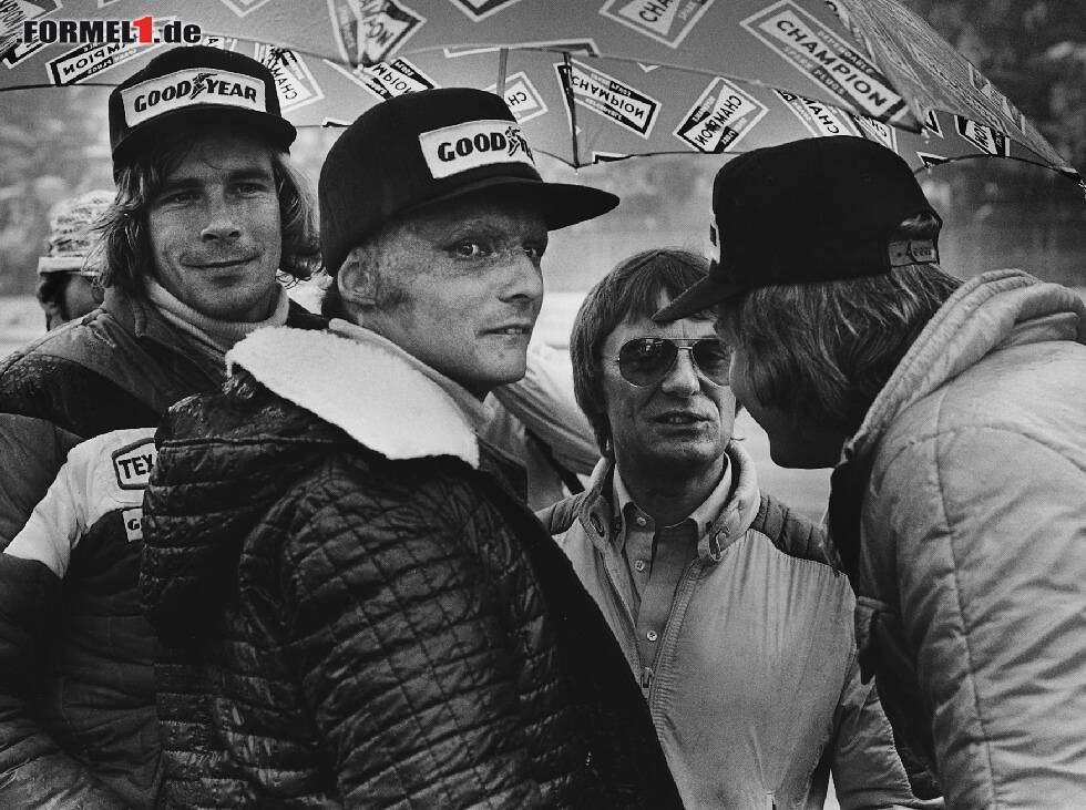 Foto zur News: James Hunt, Niki Lauda, Bernie Ecclestone