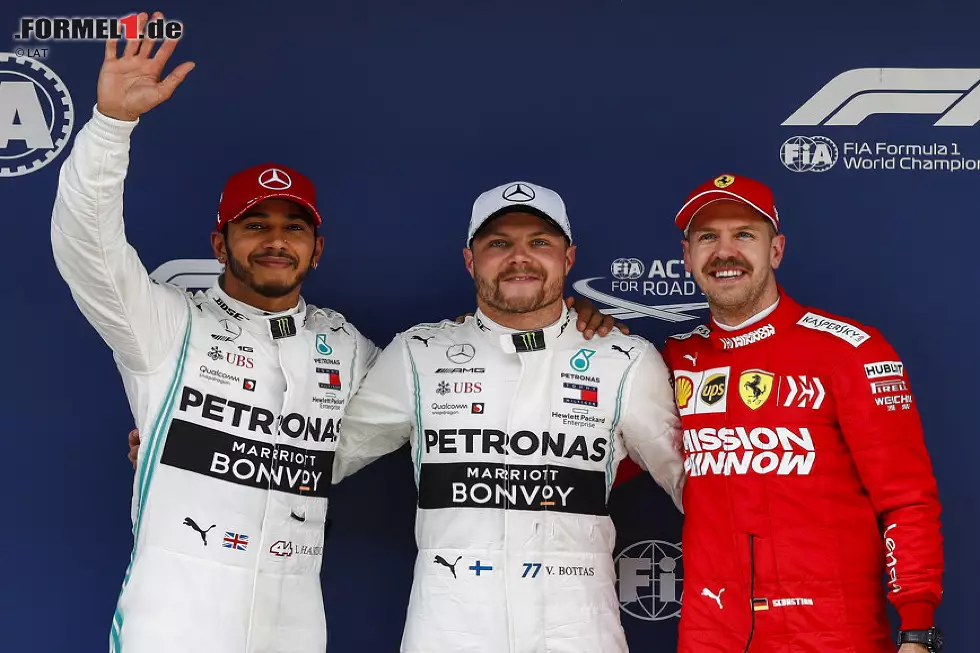 Foto zur News: Lewis Hamilton, Valtteri Bottas, Sebastian Vettel