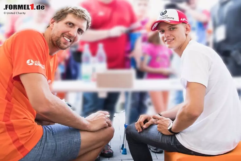 Am 21. Juli 2019 heißt es in der BayArena in Leverkusen: Dirk Nowitzki gegen Mick Schumacher! Foto zur News: Am 21. Juli 2019 heißt es in der BayArena in Leverkusen: Dirk Nowitzki gegen Mick Schumacher!