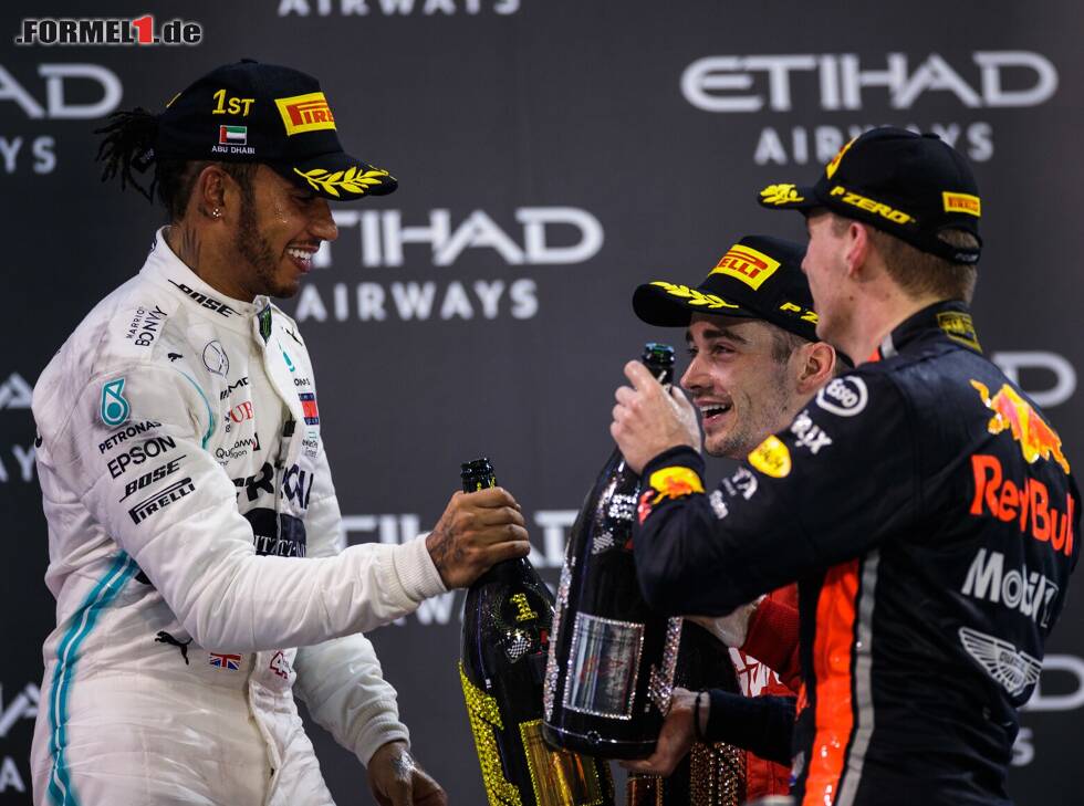 Foto zur News: Lewis Hamilton, Charles Leclerc, Max Verstappen