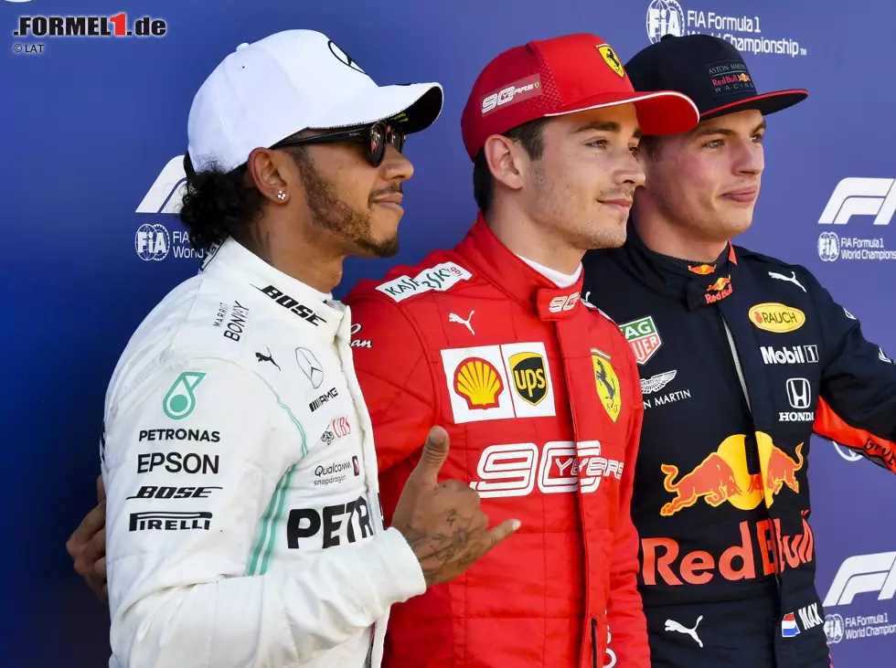 Foto zur News: Lewis Hamilton, Charles Leclerc, Max Verstappen