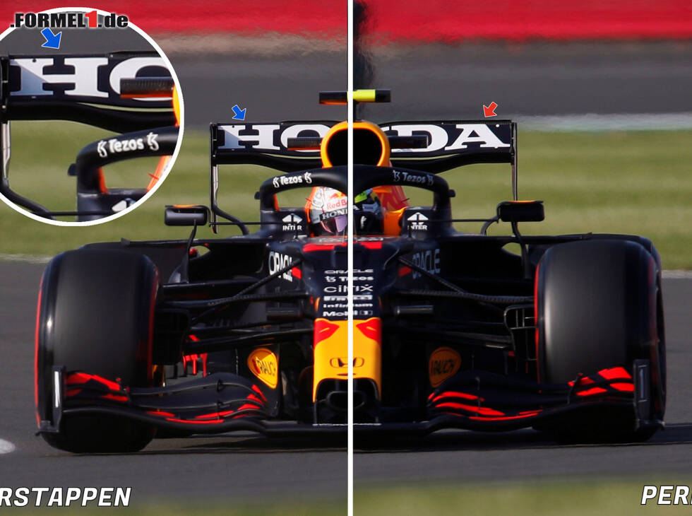 Foto zur News: Der Red-Bull-Heckflügel von Max Verstappen und Sergio Perez beim Formel-1-Rennen in Silverstone im Vergleich