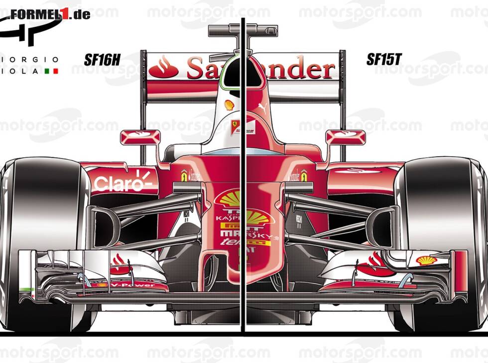 Foto zur News: Vergleich zwischen Ferrari SF16H von 2016 und Ferrari SF15T von 2015 mit veränderter Nasenkonstruktion