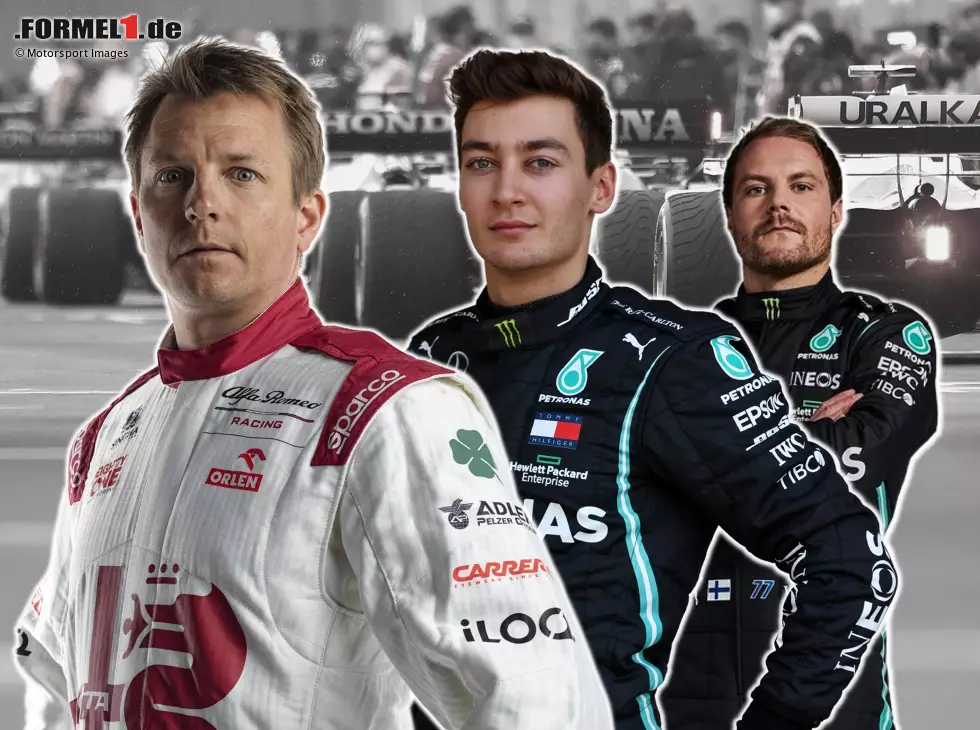 Kimi Räikkönen, George Russell und Valtteri Bottas (Fotomontage) Foto zur News: Kimi Räikkönen, George Russell und Valtteri Bottas (Fotomontage)