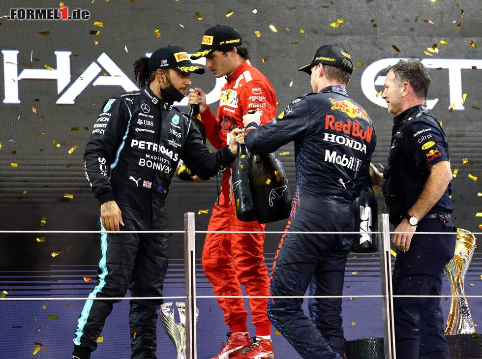 Foto zur News: Lewis Hamilton, Max Verstappen, Carlos Sainz, Christian Horner