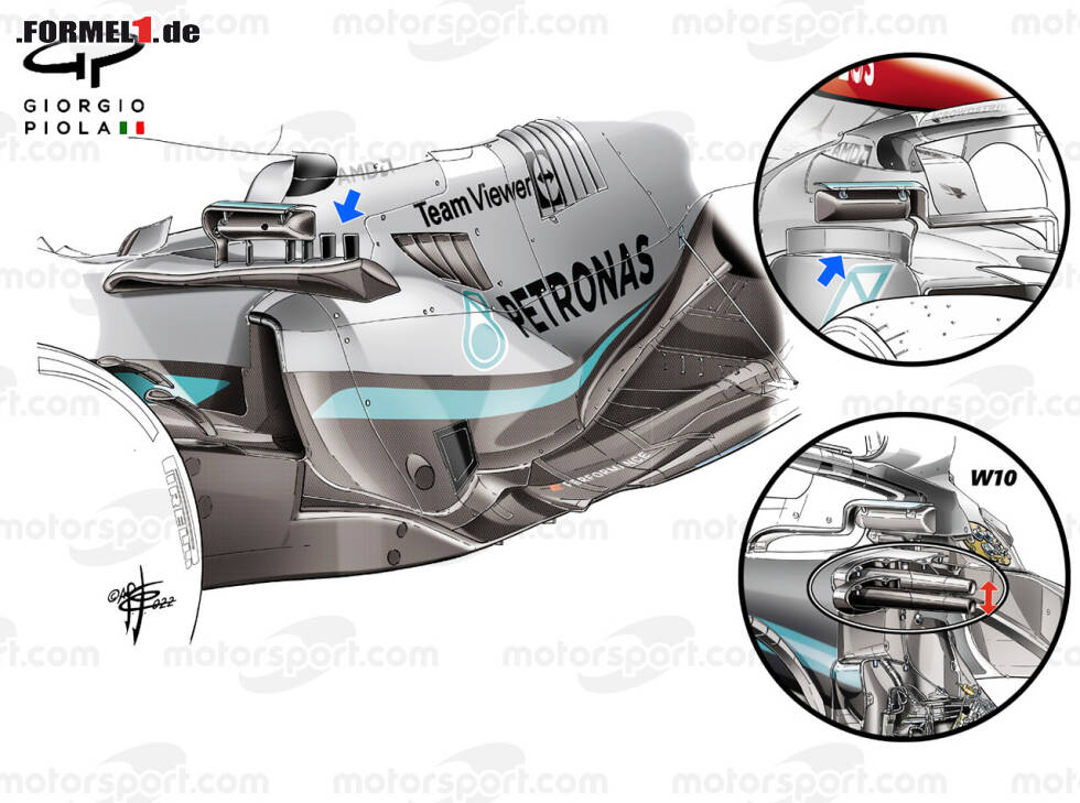 Foto zur News: Das Seitenkasten-Konzept von Mercedes am W13 für die Formel-1-Saison 2022