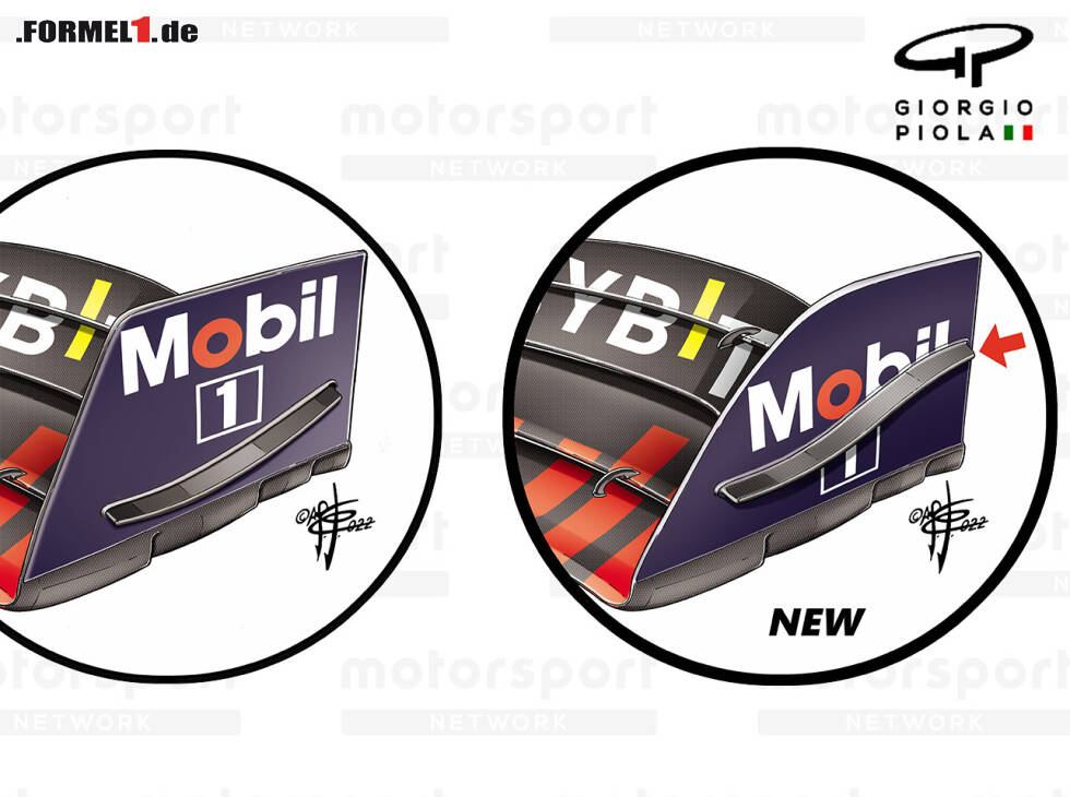 Foto zur News: Vergleich: Frontflügel des Red Bull RB18, GP Austarlien (re.) und davor