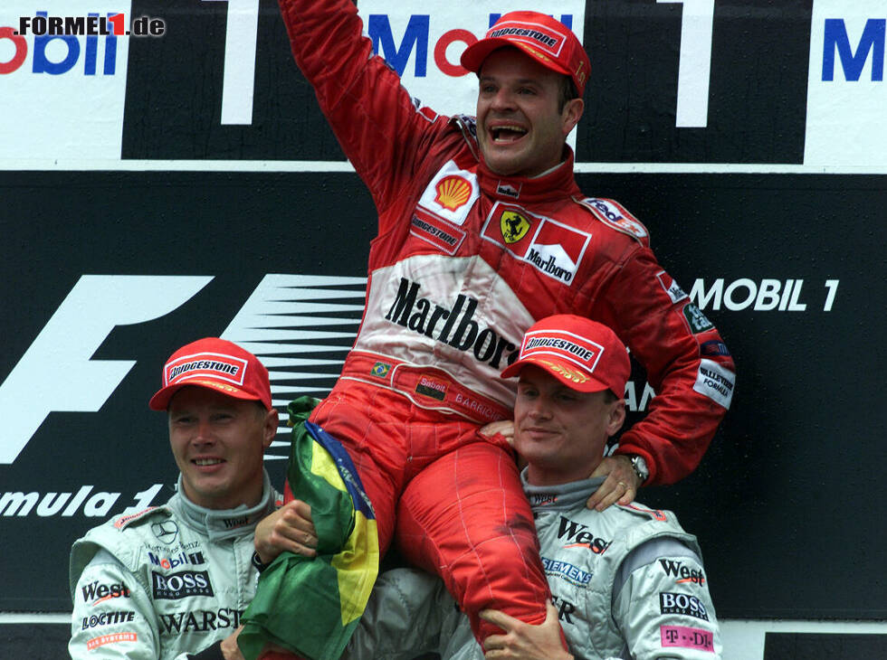 Foto zur News: Rubens Barrichello, Mika Häkkinen, David Coulthard