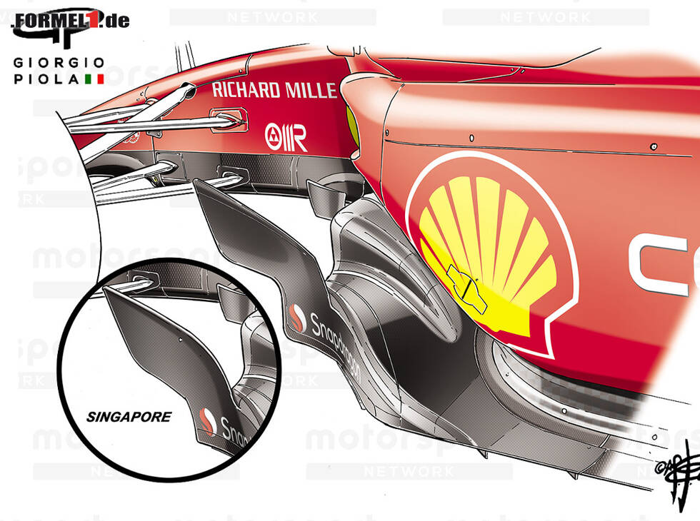 Foto zur News: Seitenkästen des Ferrari F1-75 im Vergleich