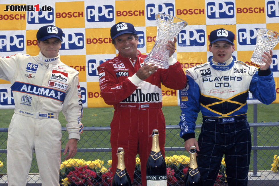 Foto zur News: CART-Podium in Nazareth 1995: 1. Emerson Fittipaldi, 2. Jacques Villeneuve, 3. Stefan Johansson