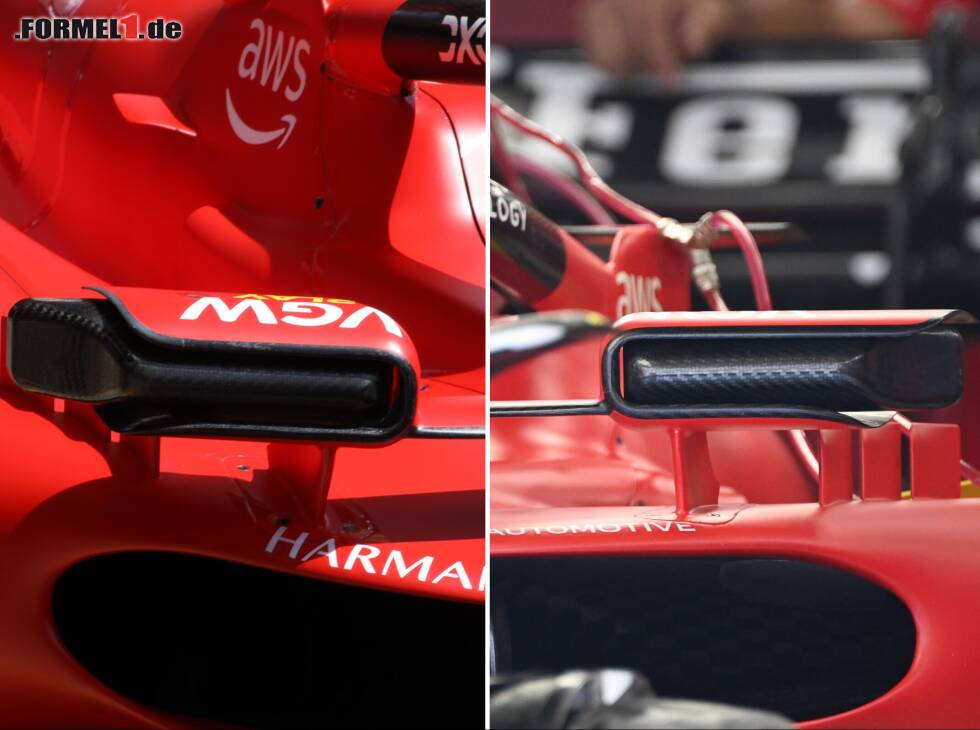 Foto zur News: Links neu, rechts alt: Die Spiegelverkleidung am Ferrari SF-23
