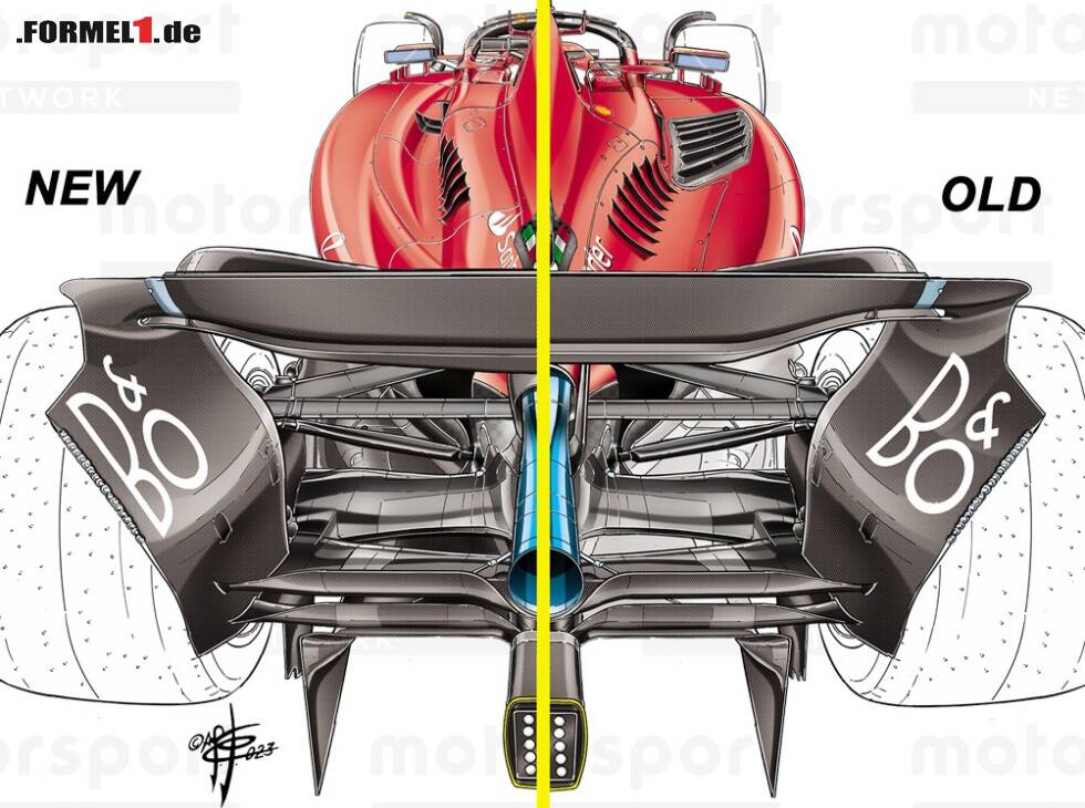 Foto zur News: Vergleich: Ferrari SF-23 aus der Formel-1-Saison 2023 vor und nach dem Barcelona-Update