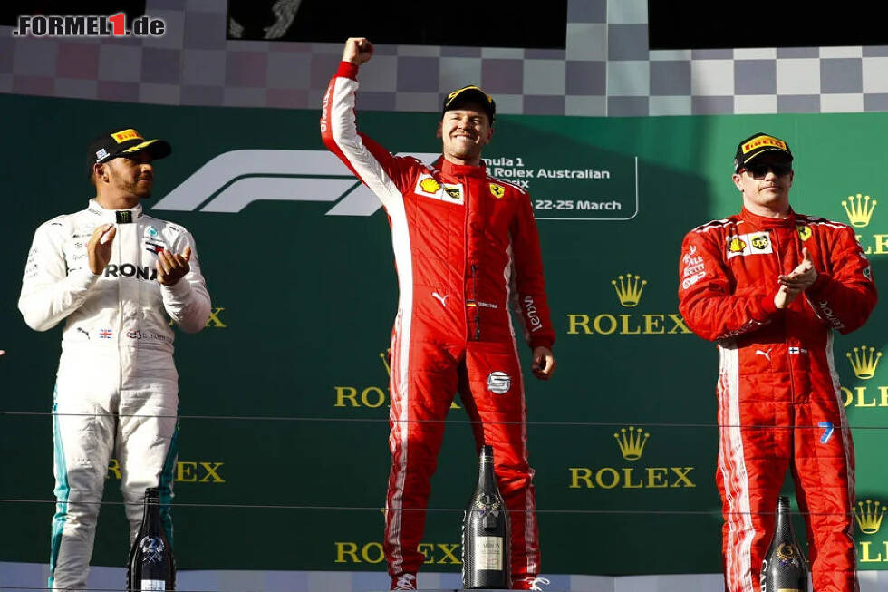 Foto zur News: Lewis Hamilton, Sebastian Vettel, Kimi Räikkönen