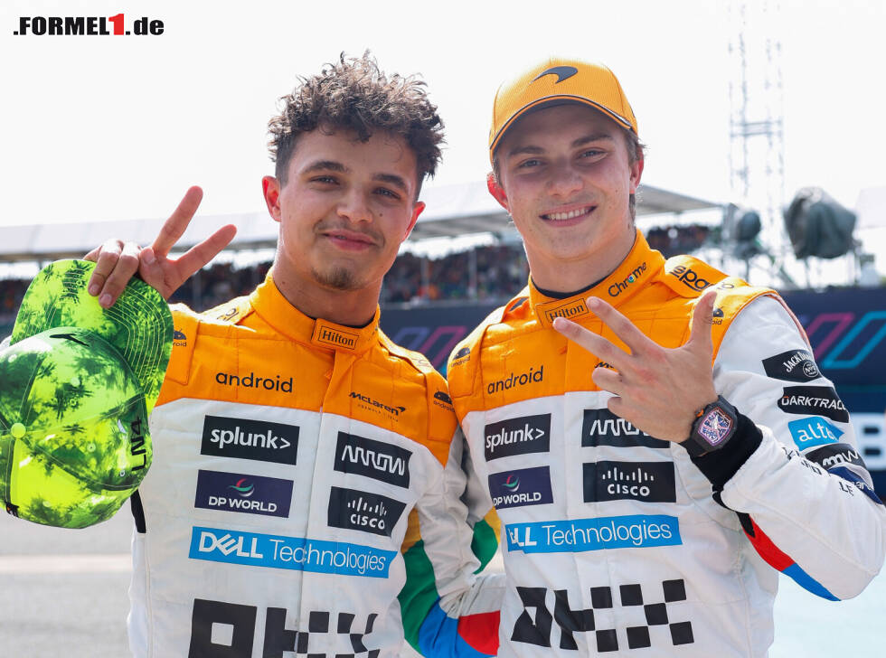 Foto zur News: Lando Norris und Oscar Piastri nach dem Qualifying in Silverstone