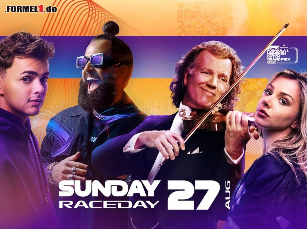 Foto zur News: Angekündigte Künstler im Rahmenprogramm des Niederlande Grand Prix 2023: Flemming, DJ La Fuente, Andre Rieu, Emma Heesters (v.l.n.r)