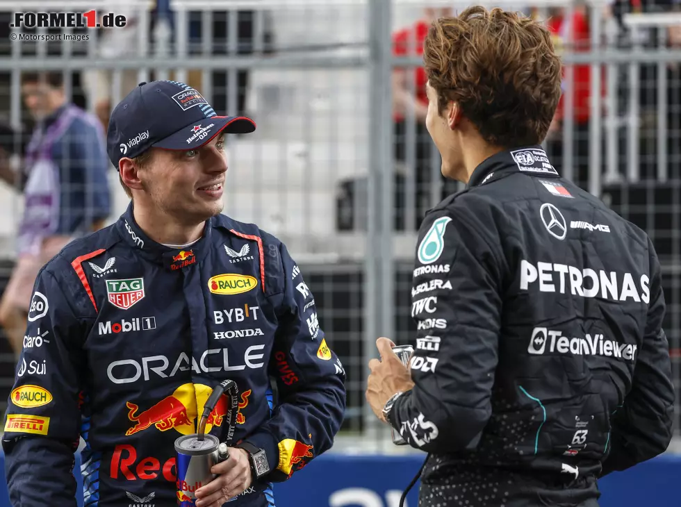 Foto zur News: George Russell, Max Verstappen