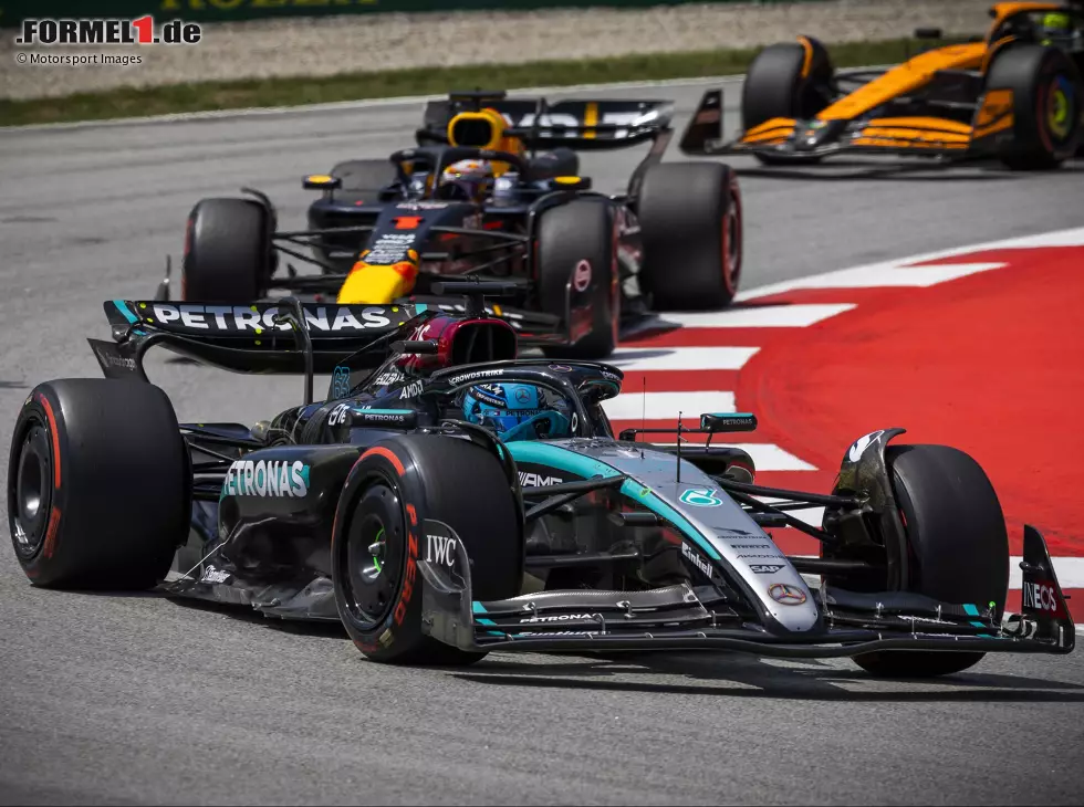 Foto zur News: George Russell, Max Verstappen, Lando Norris