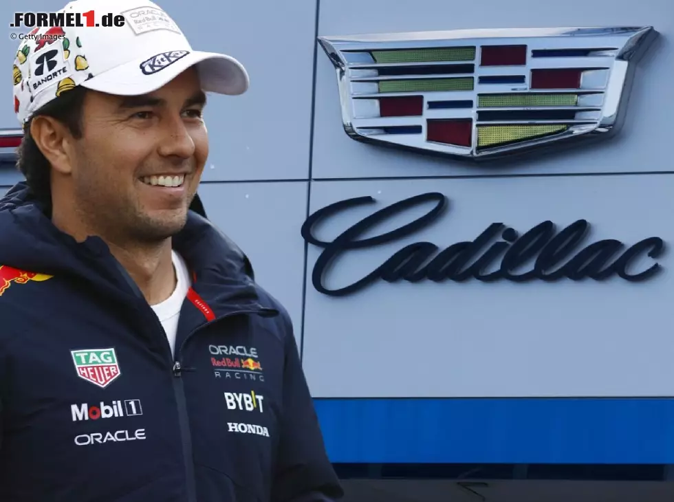 Foto zur News: Fotomontage: Sergio Perez vor einem Cadillac-Logo