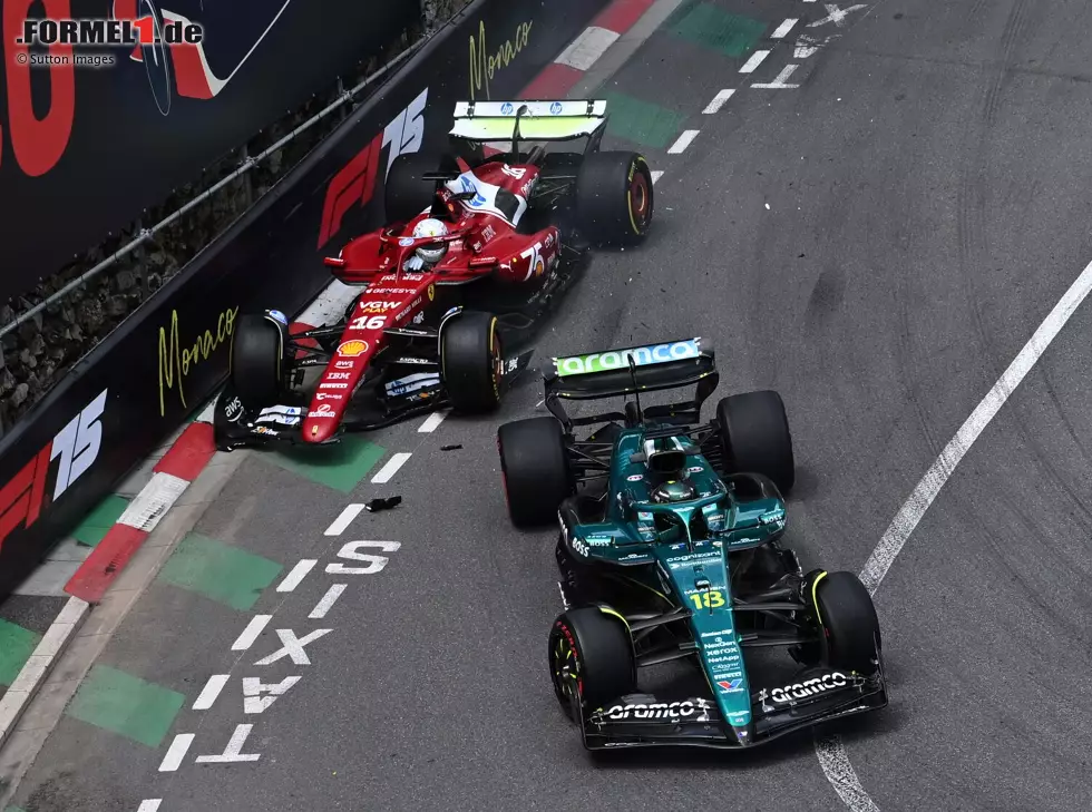 Foto zur News: Charles Leclerc (Ferrari SF-25) fährt auf Lance Stroll (Aston Martin AMR25) beim Formel-1-Rennen in Monaco auf