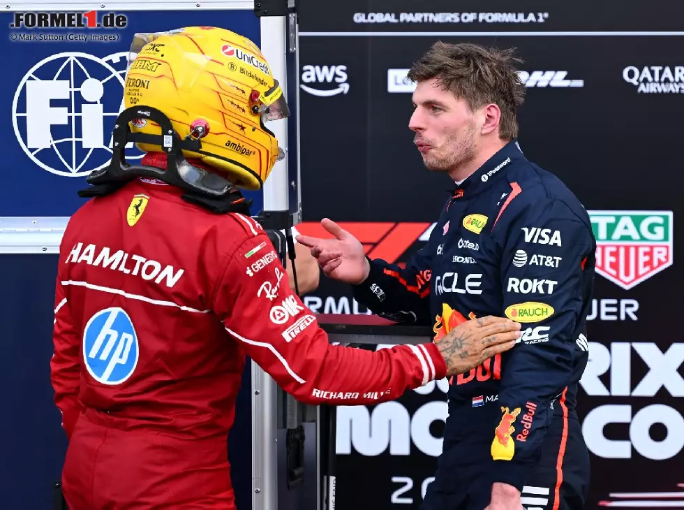 Lewis Hamilton (Ferrari) und Max Verstappen (Red Bull) beim Formel-1-Rennen in Monaco 2025 Foto zur News: Lewis Hamilton (Ferrari) und Max Verstappen (Red Bull) beim Formel-1-Rennen in Monaco 2025