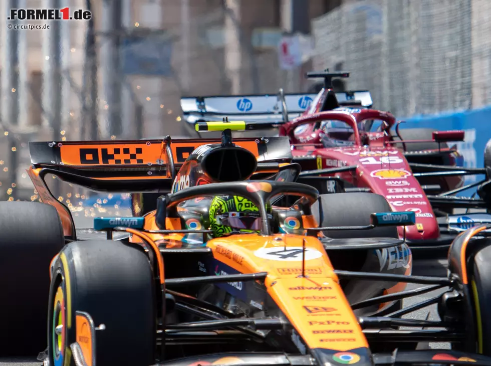 Bisweilen wurde es eng zwischen Lando Norris und Charles Leclerc in Monaco Foto zur News: Bisweilen wurde es eng zwischen Lando Norris und Charles Leclerc in Monaco