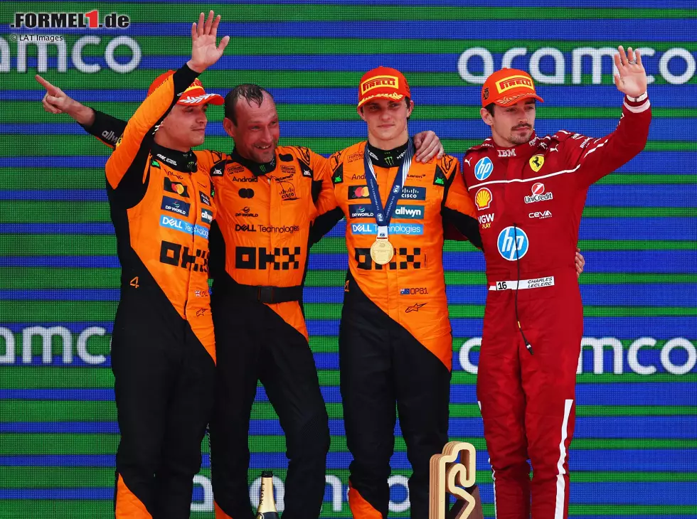 Foto zur News: Oscar Piastri, Lando Norris, Charles Leclerc