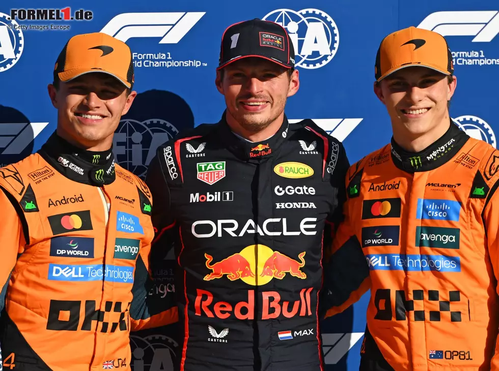 Max Verstappen, Lando Norris und Oscar Piastri nach dem Formel-1-Qualifying in Monza Foto zur News: Max Verstappen, Lando Norris und Oscar Piastri nach dem Formel-1-Qualifying in Monza