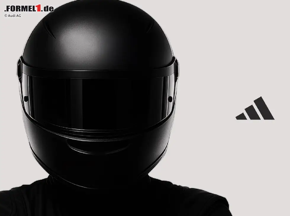 Audi-Werbefoto: Ein Rennfahrer mit schwarzem Helm, daneben das Adidas-Logo Foto zur News: Audi-Werbefoto: Ein Rennfahrer mit schwarzem Helm, daneben das Adidas-Logo
