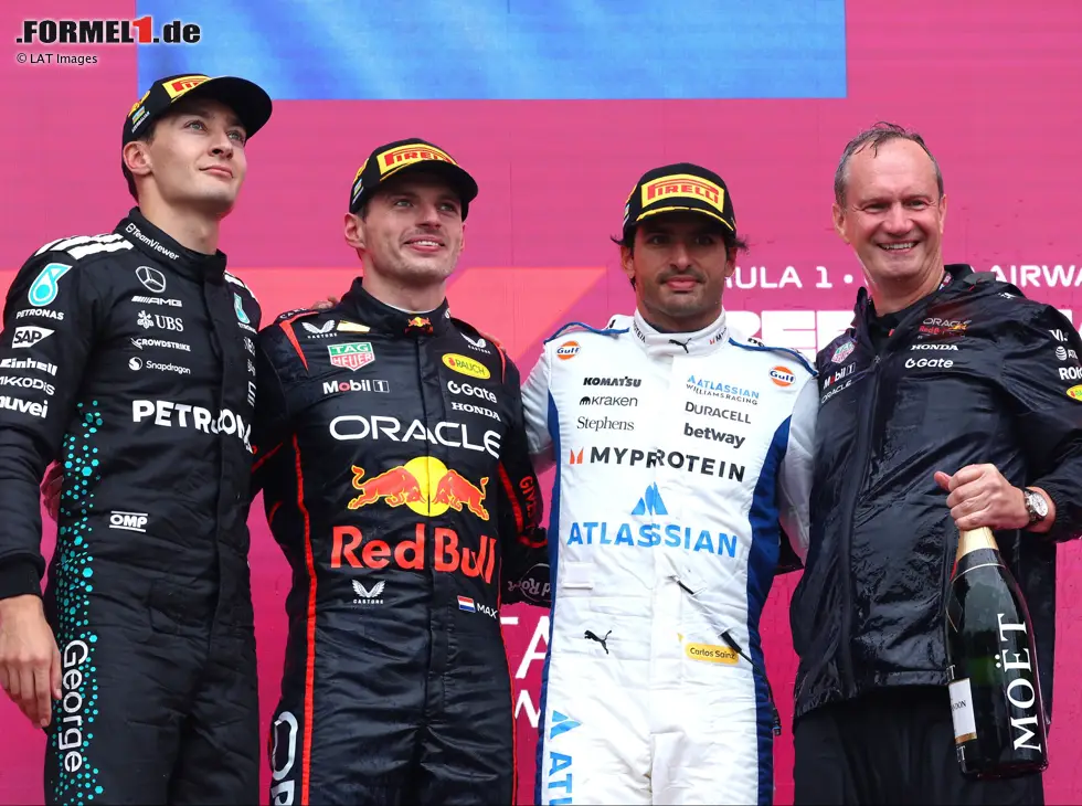 Foto zur News: Max Verstappen, George Russell, Carlos Sainz