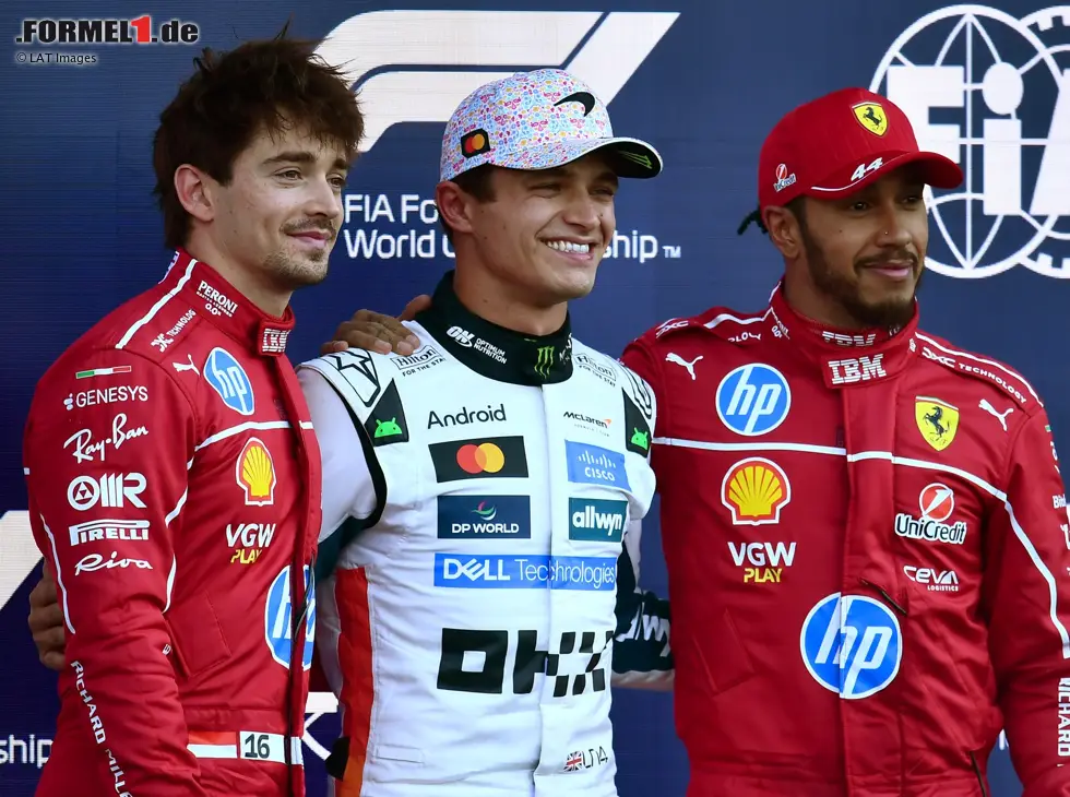 Charles Leclerc, Lando Norris und Lewis Hamilton nach dem Qualifying in Mexiko 2025 Foto zur News: Charles Leclerc, Lando Norris und Lewis Hamilton nach dem Qualifying in Mexiko 2025