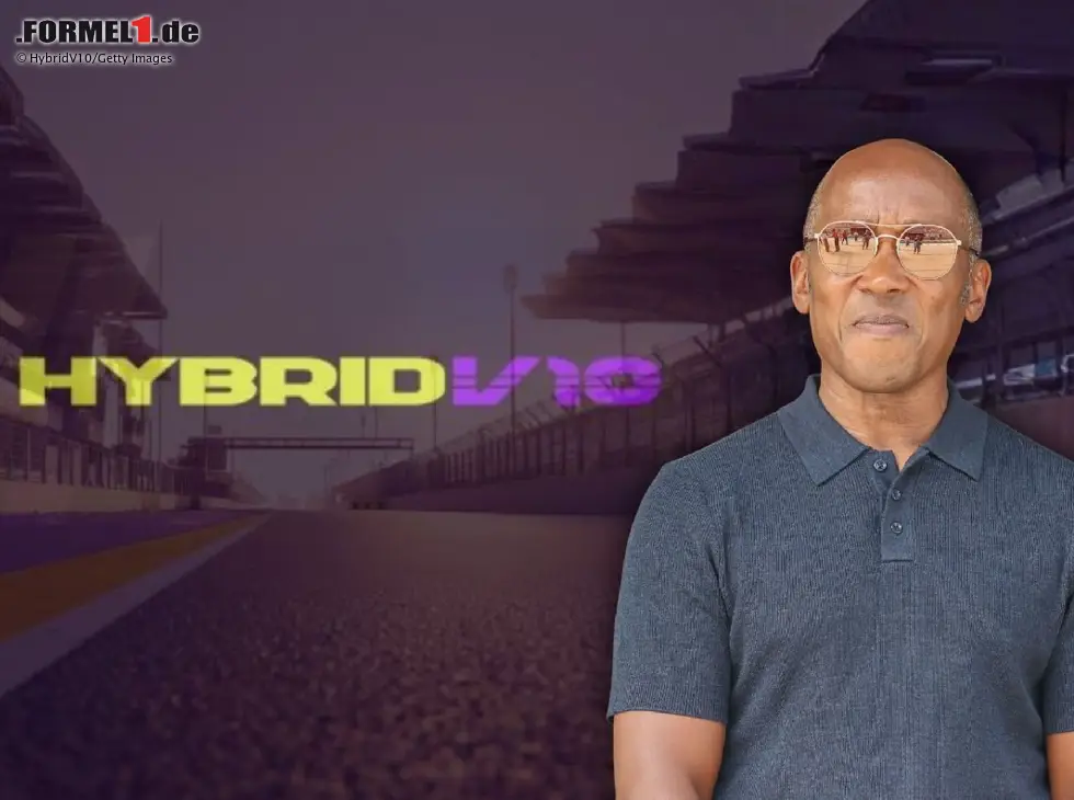 Foto zur News: Fotomontage: Anthony Hamilton vor einem HybridV10-Poster