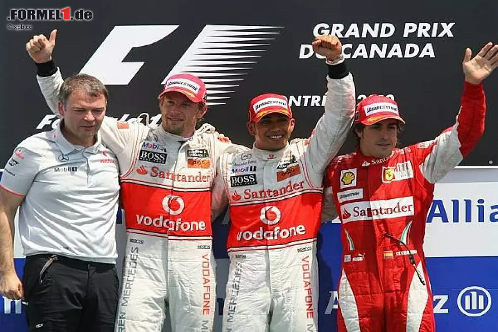 Foto zur News: Jenson Button, Lewis Hamilton und Fernando Alonso