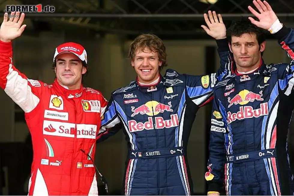 Foto zur News: Fernando Alonso, Sebastian Vettel und Mark Webber